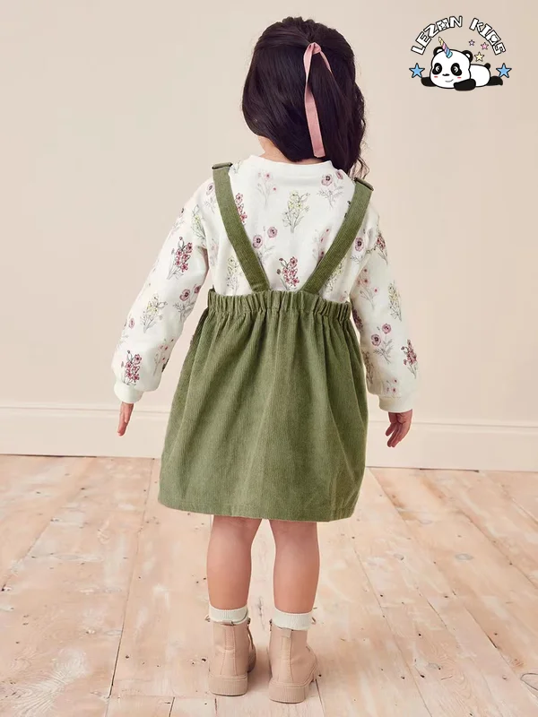 LEZONKIDS - Conjuntos de Roupas de Meninas Vendidos Diretamente Conjuntos de Saia Estampada com Flores de Manga Longa para Idades 14 Estilo Boutique Casual